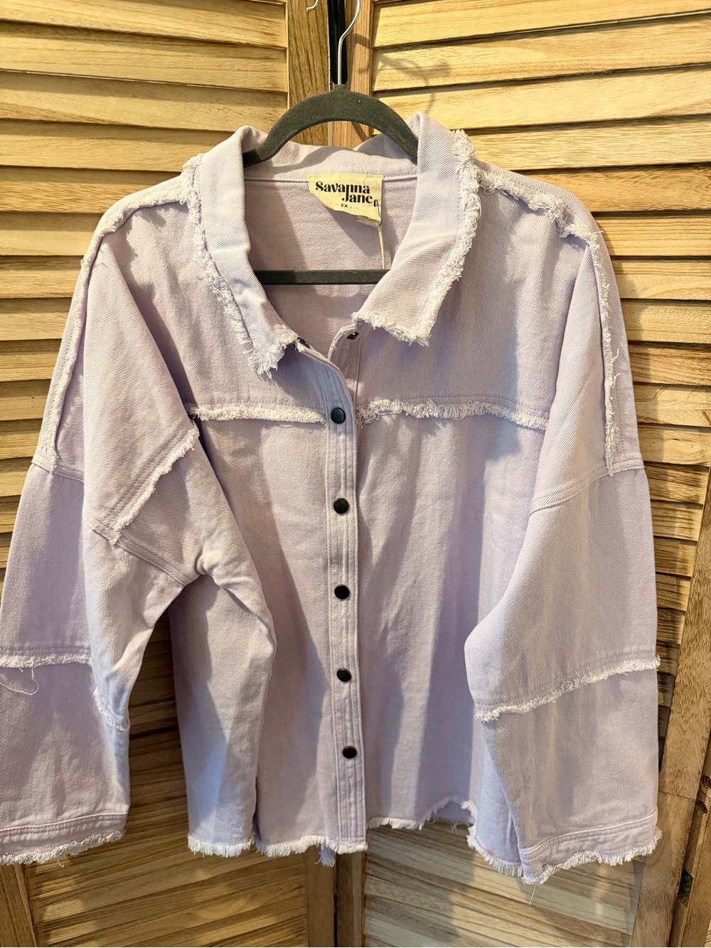 Savanna Jane Lavender Frayed Button-Front Shirt Jacket